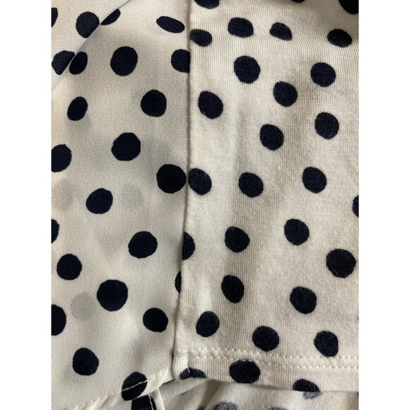 Polka Dot Blouse By Loft Size M Short Sleeve Smocked White/Black - Picture 7 of 8
